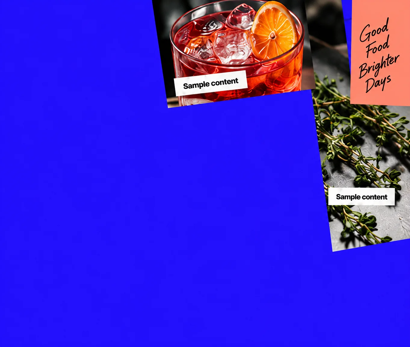 Cocktail, herbs and sample restaurant content collage