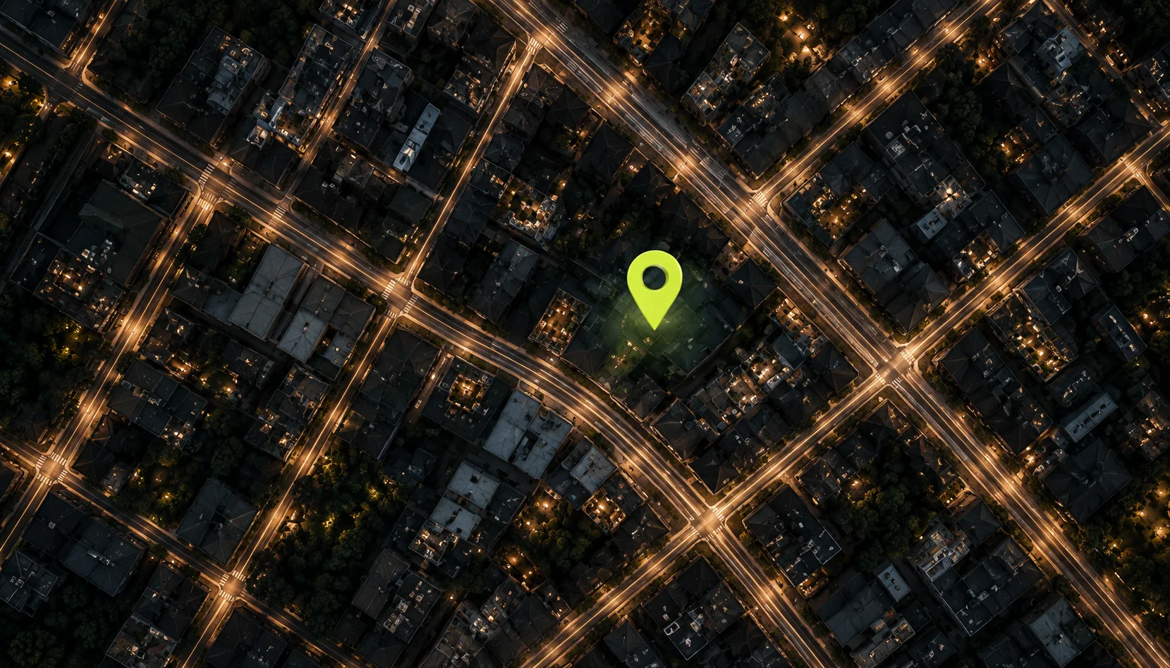 Illustrative aerial neighbourhood map with a location pin