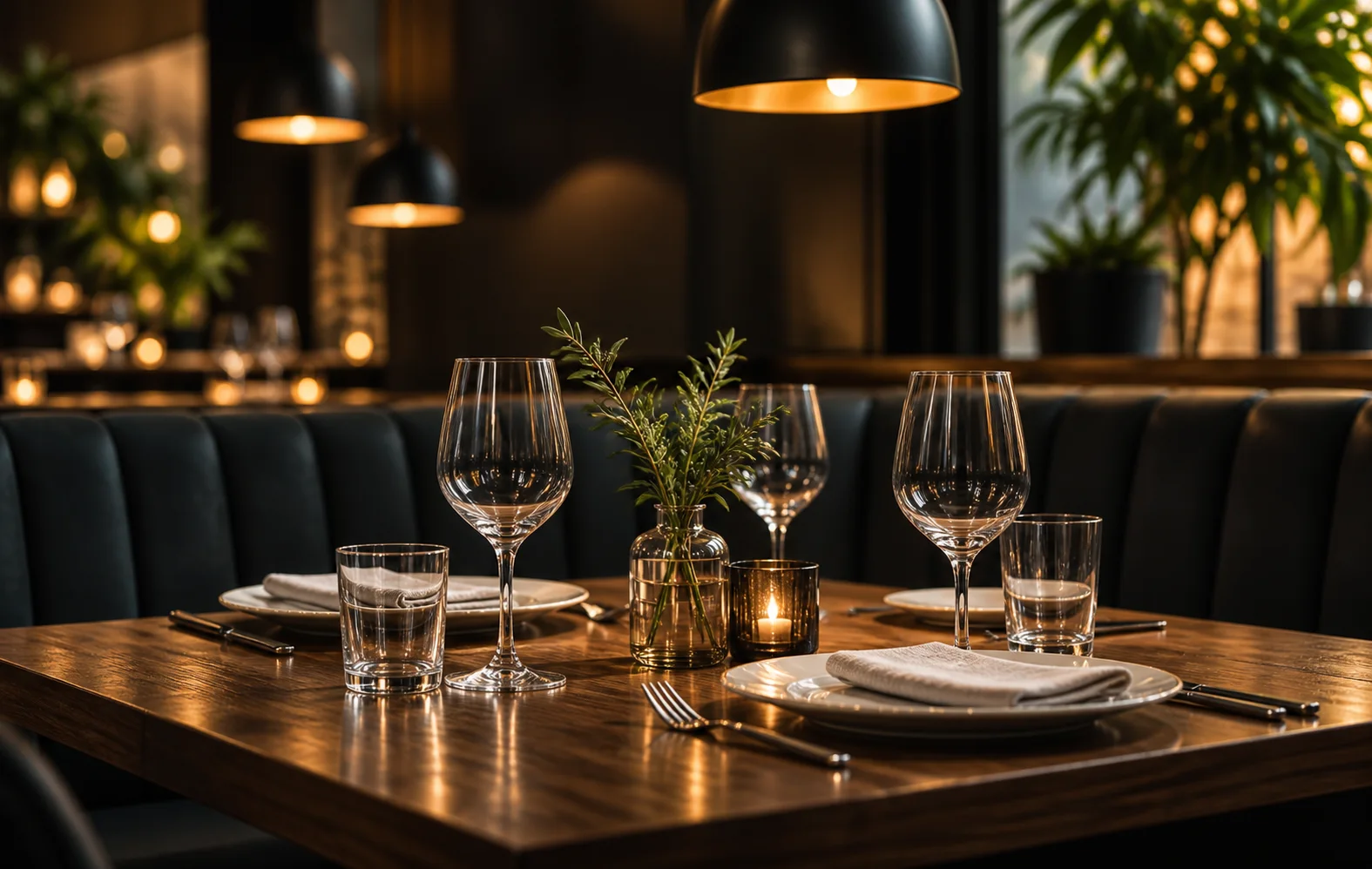 A restaurant dining table during a quieter moment
